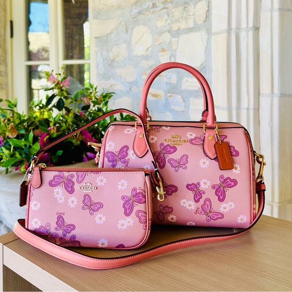 Coach Rowan Butterfly leather satchel& Notalia wallet pink NWT Authentic - Picture 1 of 13